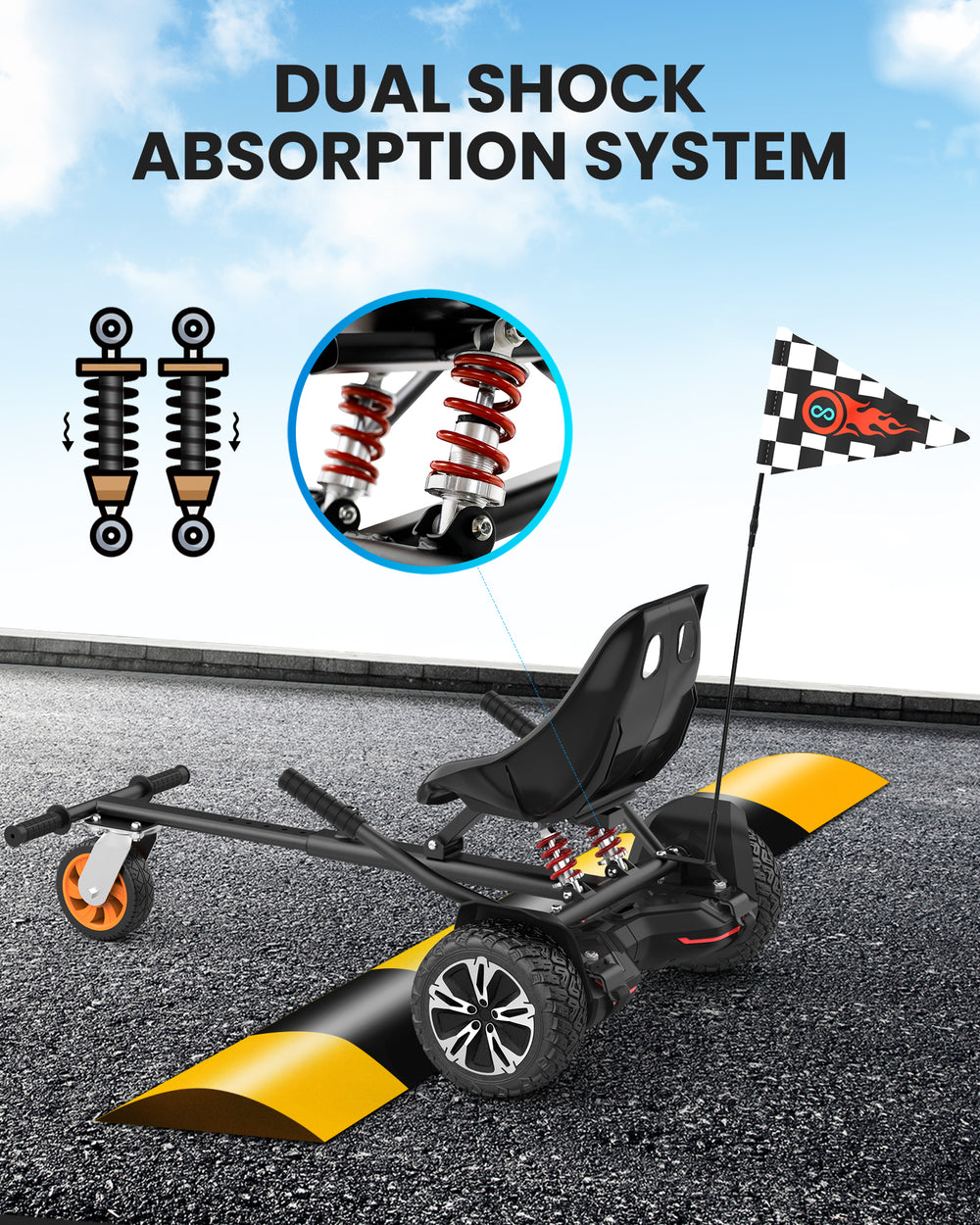 Gyroor Hoverboard Seat Attachment - Go Kart Conversion for 6.5'' to 10'' Hoverboards, Adjustable Frame Length, Perfect for Kids and Adults - Gyroor