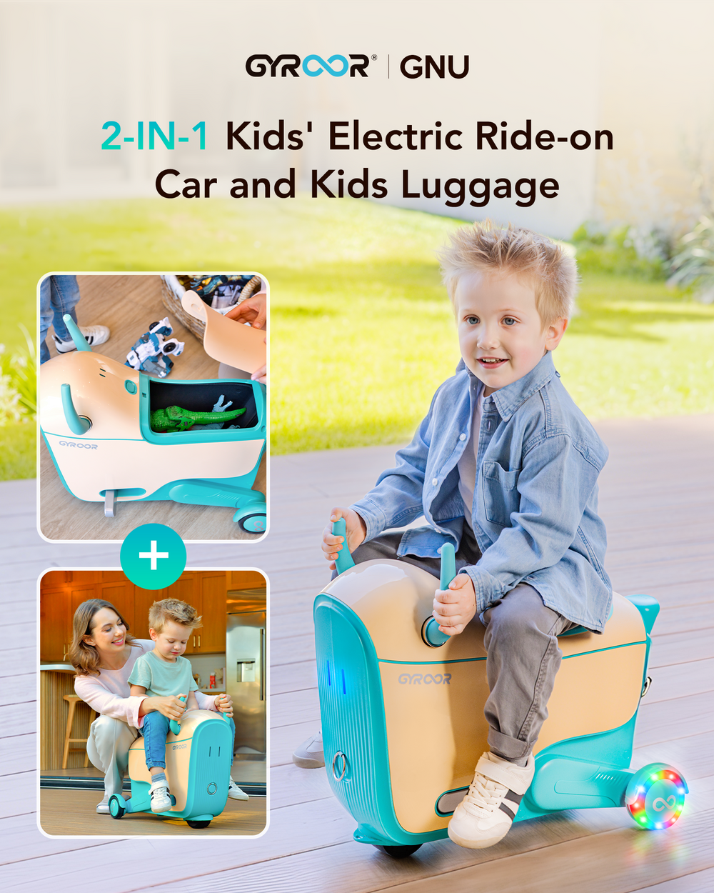Gyroor Ride-On Toys for Kids Age 4-8,2-in-1 Electric Cars with Storage,3 Adjustable Speeds & Flashing LED Wheels, Rechargeable Battery for Indoor,Outdoor & Airplane Travel - Gyroor