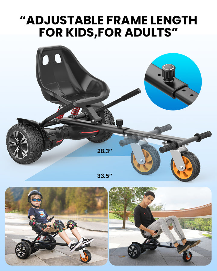 Gyroor Hoverboard Seat Attachment - Go Kart Conversion for 6.5'' to 10'' Hoverboards, Adjustable Frame Length, Perfect for Kids and Adults - Gyroor