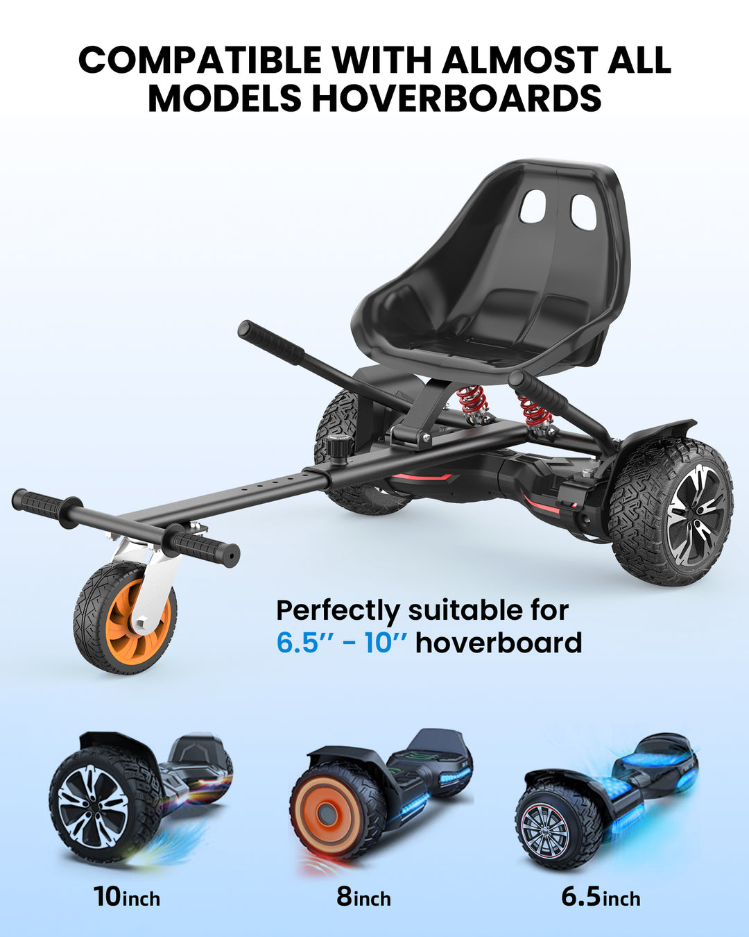 Gyroor Hoverboard Seat Attachment - Go Kart Conversion for 6.5'' to 10'' Hoverboards, Adjustable Frame Length, Perfect for Kids and Adults - Gyroor