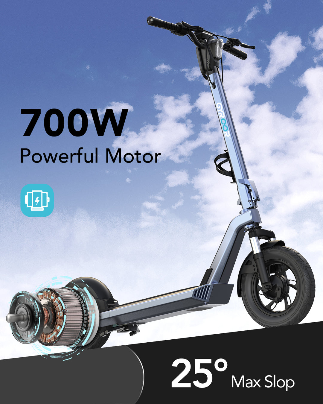 Gyroor X3 700W Long Range Electric Scooter for Adults - Gyroor