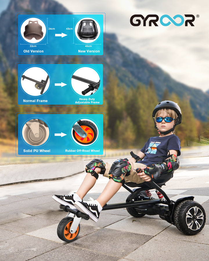 Gyroor Hoverboard Seat Attachment - Go Kart Conversion for 6.5'' to 10'' Hoverboards, Adjustable Frame Length, Perfect for Kids and Adults - Gyroor