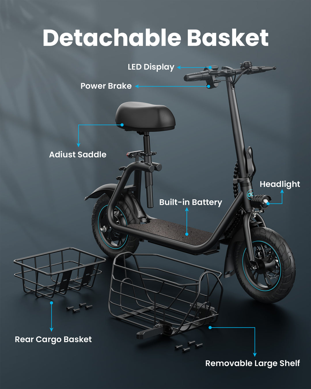 Gyroor C1S Electric Scooter with Seat for Adults 550W, Ample Storage for Pets Cargo