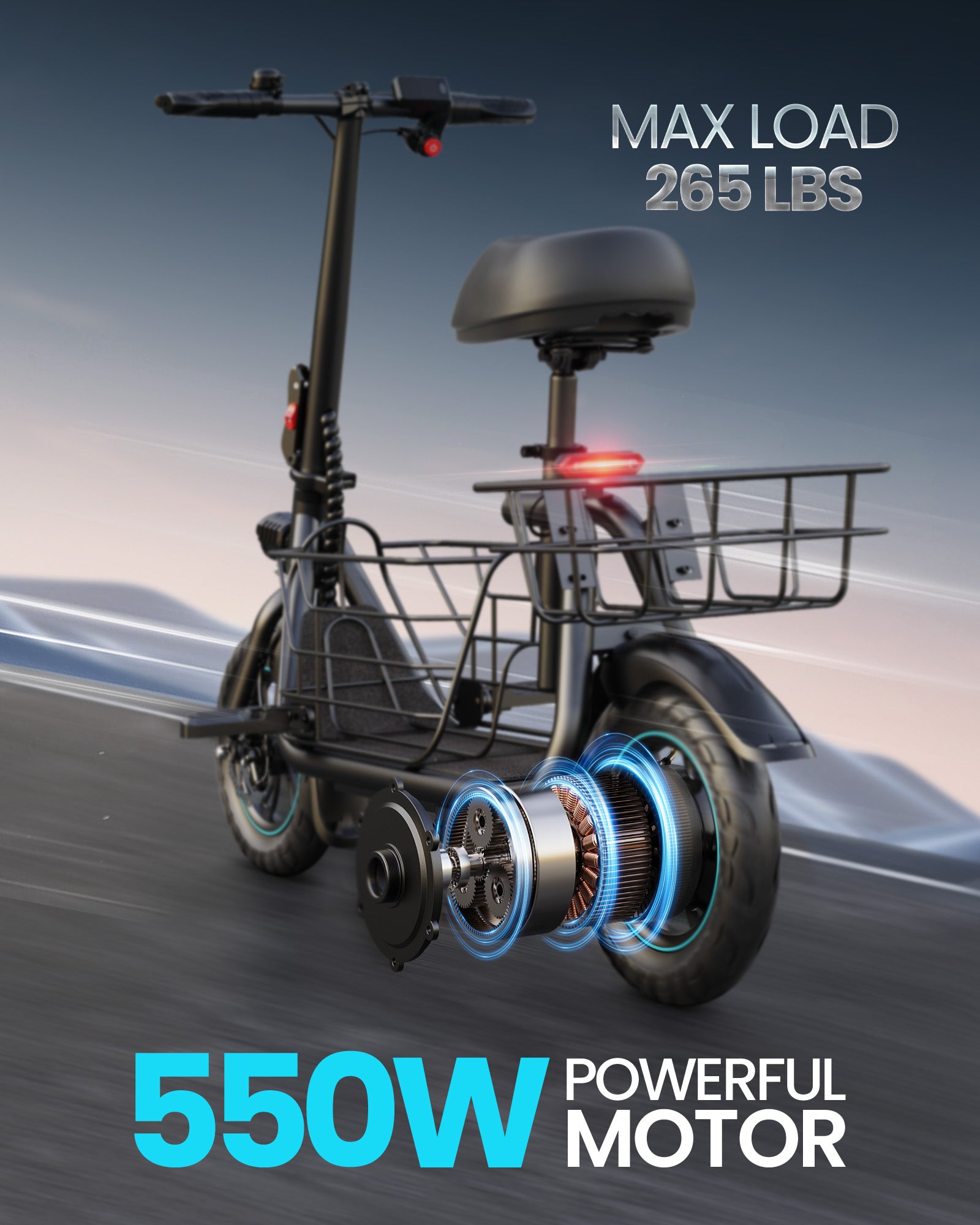 Gyroor C1S Electric Scooter with Seat for Adults 550W, Ample