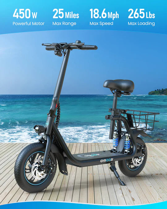 Foldable Electric Scooter For Adults With Seat and Basket | Gyroor C1 Pro - Gyroor