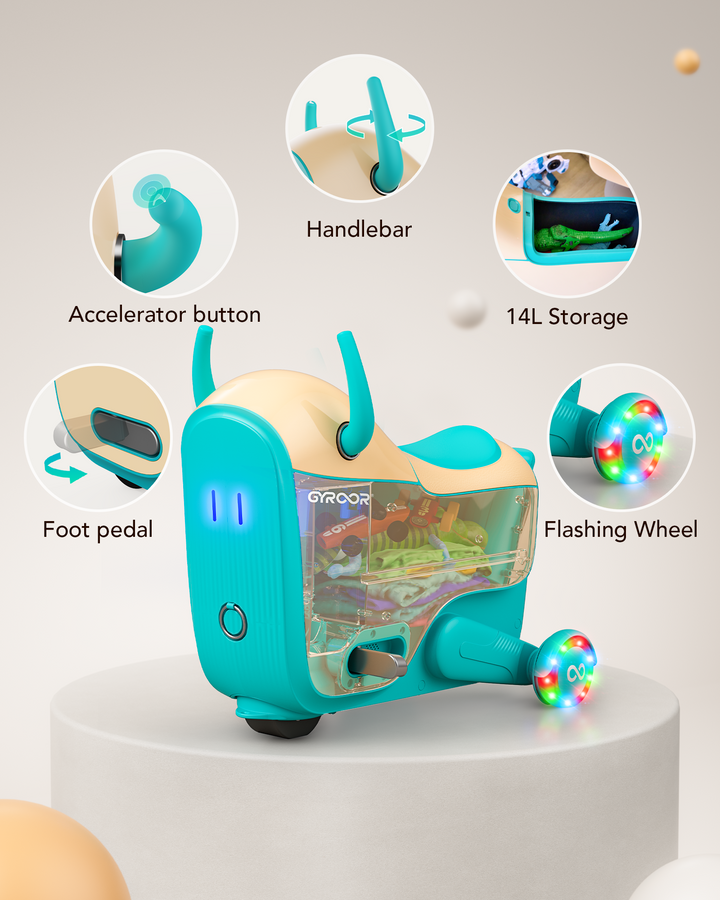 Gyroor Ride-On Toys for Kids Age 4-8,2-in-1 Electric Cars with Storage,3 Adjustable Speeds & Flashing LED Wheels, Rechargeable Battery for Indoor,Outdoor & Airplane Travel - Gyroor