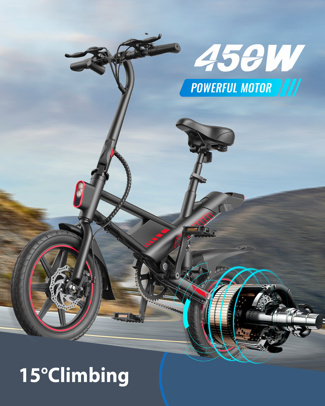 Gyroor C3 14inch folding Electric Bike 450W with 18.6MPH(New Version) - Gyroor