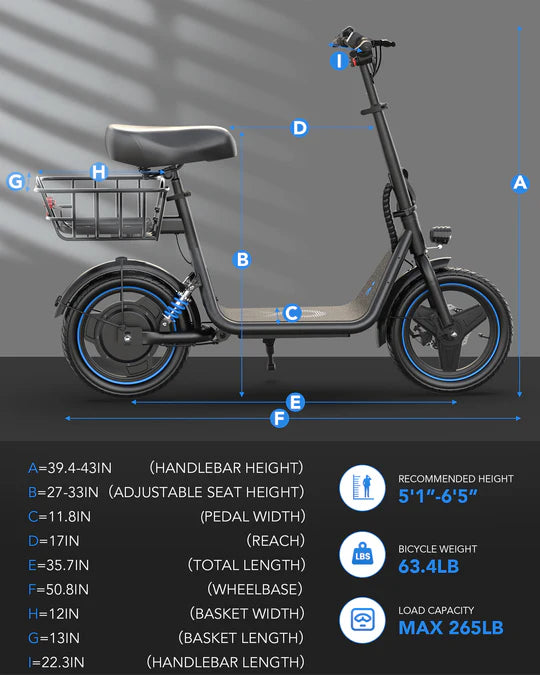 Gyroor Electric Scooter with Large Middle Basket for Pets & Cargo, 650W Motor and Max load 300lbs &30 Mile Distance,