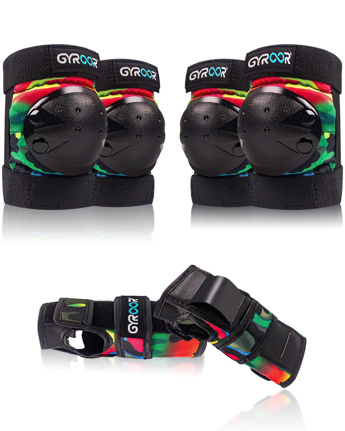 GYROOR 6 in 1 Protective Gear For kids,Knee and Elbow Pads with Wrist  Guards Adjustable S/M/L